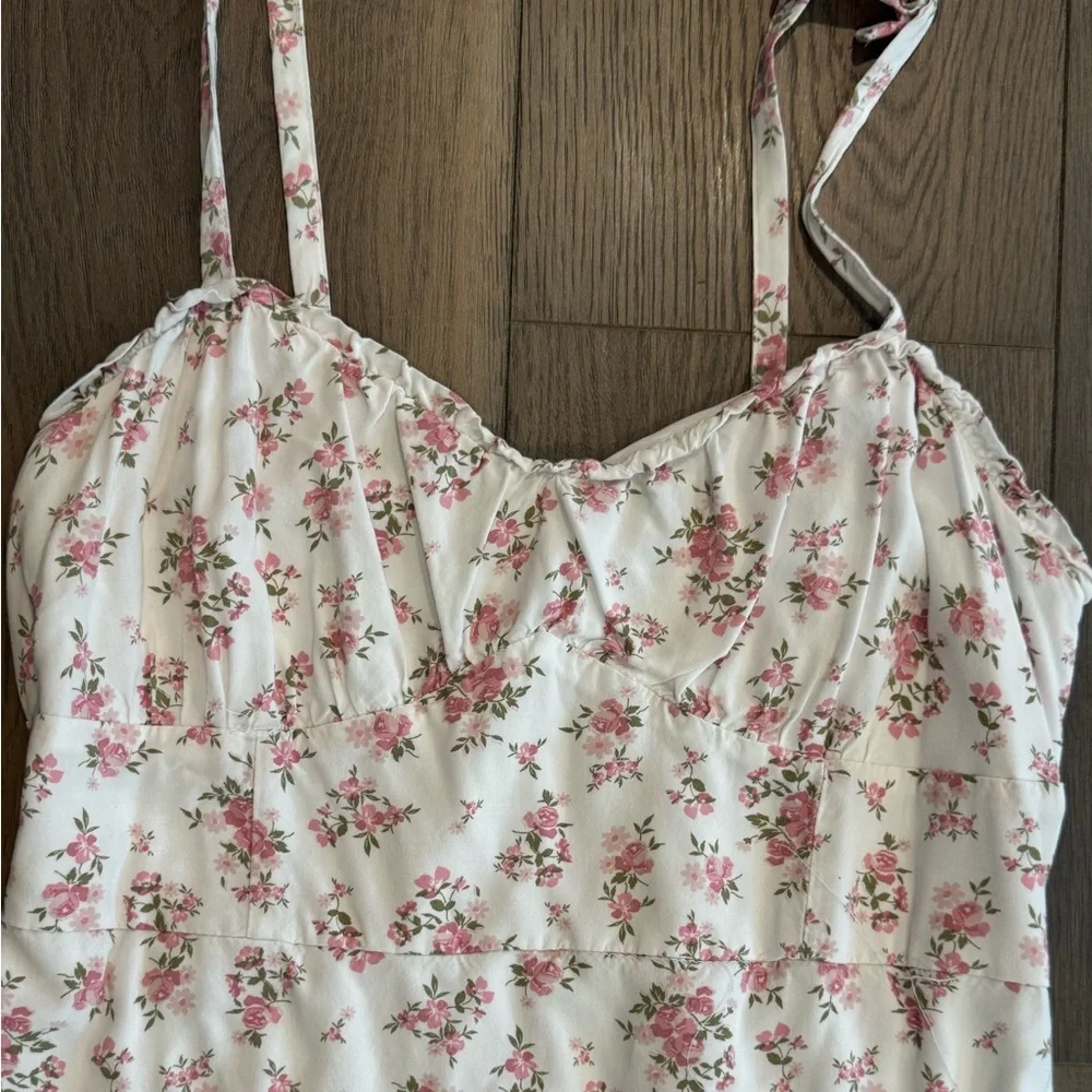 HOLLISTER Floral Mini Dress Size L sweetheart Babydoll Prairie Peasant - Picture 2 of 9